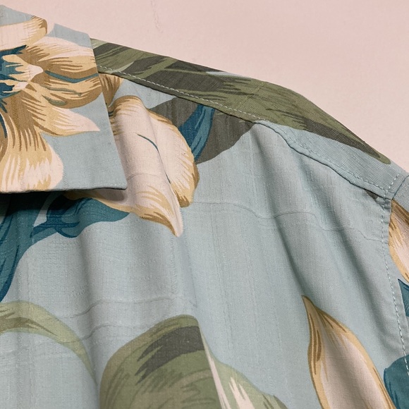 Tommy Bahama Shirt Men XL Blue Green Floral Silk Hawaiian Tropical Short Sleeve - Picture 7 of 14